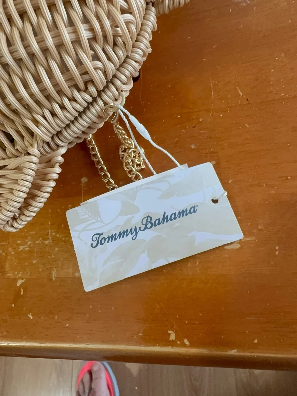 Tommy Bahama Woven Fish Shoulder Bag in Natural Tan with Gold tone Chain